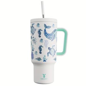 TEMU MEOKY 40oz 스테인리스 텀블러 (뚜껑 및 빨대 포함), 누수 방지 보온 여행 머그, 발광 패턴 디자인, BPA 프리, 야외 활동·피트니스·운전용 - 완벽한 선물 추천|텀블러