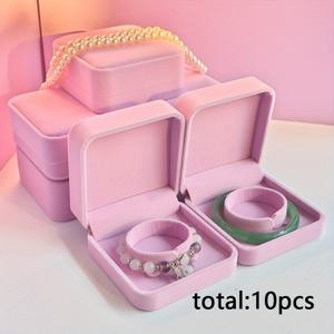 TEMU 10개 세트 우아한 벨벳 주얼리 선물 상자 - 부드러운 핑크색 사각형 잠금장치, 내구성 있는 비점착 방수 디자인과 벨벳 안감, 팔찌 및 뱅글용 멀티레이어 보관함 - 크리스마스, 발렌타인데이, 어머니날, 생일, 기념일, 특별한 날 선물에 적합, 클래식 사각형, 고품질 공예, 휴일 선물