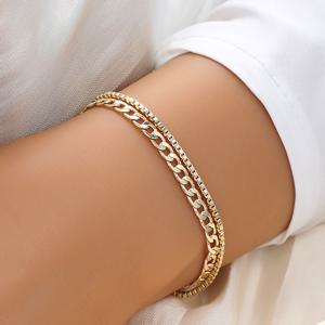 TEMU 18K 금 도금 우아한 심플한 더블 레이어 플랫 스네이크 체인 팔찌, 구리, 올 시즌 다재다능, 여성을 위한 데일리 웨어 액세서리