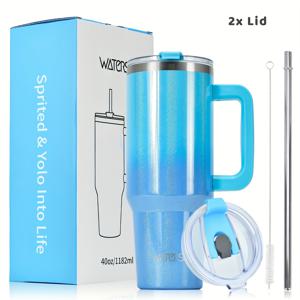 TEMU 1pc WATERSY 40oz 스테인리스 스틸 텀블러, 그라데이션 페인트, 이중벽 진공 단열 여행 머그, 손잡이 포함, 누수 방지, 식기 세척기 안전, 2개의 AS 빨대 뚜껑, 304 스테인리스 스틸 빨대 및 브러쉬, BPA 프리, 달리기 및 스포츠에 이상적인 선물, 크리스마스, 추수감사절, 데이, 아버지의 날 및 어머니의 날에 완벽