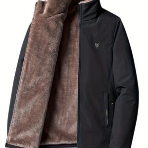 TEMU 남성용 캐주얼 겨울 자켓, 플리스 안감, 블랙 & 브라운 투톤 디자인, 폴리에스터, 지퍼 잠금, 레귤러 핏, 긴 소매, 가슴 및 사이드 포켓, 가을과 겨울에 이상적