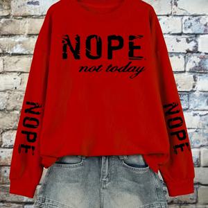 TEMU 플러스 사이즈 Nope Not Today 프린트 스웨트셔츠, 캐주얼 긴 소매 크루넥 풀오버 스웨트셔츠, 여성용 플러스 사이즈 의류