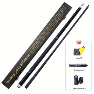 TEMU KONLLEN AK75 시리즈 카본 파이버 풀 큐 - 수제 블랙 에보디 우드, 12.5mm 3x8/8 조인트 디자인, 연장 및 나무 케이스 포함, 내구성과 스타일리시한 빌리어드 & 풀용, 슬림한 빌리어드 스틱, 고품질 빌리어드 장비