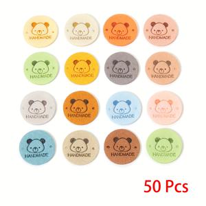 TEMU 50개 귀여운 팬더 디자인 수제 의류 및 선물 태그 라벨 - 컬러풀 합성 가죽 DIY 재봉 액세서리 (모자, 가방, 공예용)