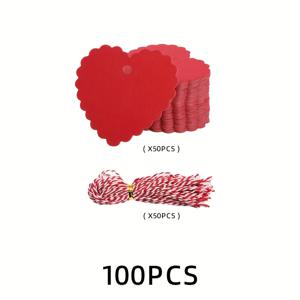 TEMU 100개 하트 모양 크래프트 종이 선물 태그, 끈이 포함되어 있습니다 - 