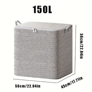 TEMU 헤링본 패턴 대형 접이식 천 스토리지 백 (뚜껑 및 손잡이 포함) - 30L/110L/150L/220L 다양한 사이즈, 옷·침구·장난감용 – 침대 밑 수납함, 옷장 정리용, 중성적인 장식 액세서리, 안전한 지퍼 잠금