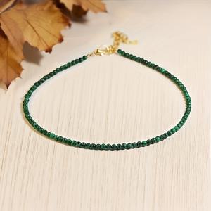 TEMU 1개 천연석 그린 말라카이트 4mm 라운드 비즈 초커 목걸이 - 빈티지 스타일 여성용 섬세한 비즈 주얼리, 캐주얼 착용 및 선물용, 사계절 내내 사용 가능한 천연석 디자인