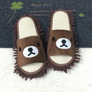 TEMU 카툰 베어 모프 슬리퍼 - 탈착식 청소 패드 포함, 초미세 섬유 먼지 제거 기능, 귀여운 곰 얼굴 디자인, 4가지 색상 (핑크, 베이지, 브라운, 블루) - 홈, 오피스, 침실, 주방 바닥 청소용 멀티룸 하우스슬리퍼|사무실슬리퍼