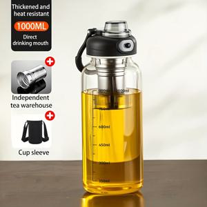 TEMU 1개, 800ml/1000ml 대용량 스포츠 물병 세트, 원터치 뚜껑과 스케일 유리 커피 및 차컵 세트 - 멀티펑션, 밀폐 디자인 방수, 가볍고 휴대하기 쉬움. 재사용 가능 - 학교 및 야외 크리스마스 선물에 완벽한 선택