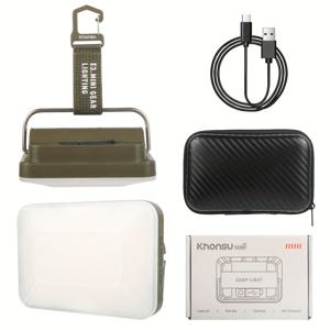 TEMU 휴대용 LED 캠핑 조명, 5000mAh 배터리, 850 루멘 밝기, 6가지 조명 모드, USB 충전식 초고휘도 LED 조명, 카드 사이즈 LED 조명, IP54 방수 및 방진, 다양한 야외 활동, 캠핑, 하이킹, 밀리터리 그린 - 조명 및 보관 가방 및 후크 및 케이블 - 조명 키트|보조배터리|태블릿PC|캠핑선풍기