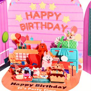 TEMU 동물 애호가를 위한 개 파티 디자인의 팝업 생일 축하 카드 1개, 봉투 및 메시지 카드 포함 – 모든 사람을 위한 다용도 종이 생일 카드