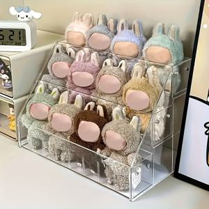TEMU 라부부용 12개 투명 디스플레이 랙, 아크릴 소재 조절 가능한 배치대 및 클리어 플러시 토이 보관함