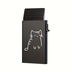 TEMU OBCREATOR 알루미늄 합금 고양이 디자인 RFID 차단 지갑 - 원클릭 팝업 6카드 홀더 및 방범 브러시 ID 슬롯, 남녀공용 블랙 신용카드 정리함, 여행 액세서리 | 재치 있는 고양이 모티프 | 이지액세스 디자인 카드 홀더 지갑