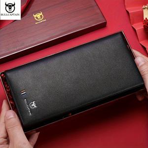 TEMU BULLCAPTAIN 남성용 정품 가죽 지갑 - 슬림 블랙, 대용량 멀티 카드 홀더, 패셔너블 비즈니스 스타일|명함지갑