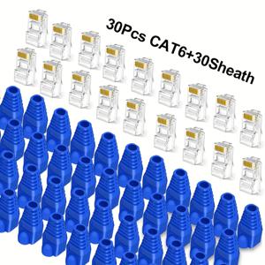 TEMU 가치 팩 10개/30개 RJ45 커넥터 UTP CAT6 CAT5E CAT7 커넥터 네트워크 무차폐, Rj45 헤드 커넥터 보호 슬리브, 8P8C 통과 모듈러 플러그, 크림프 랜 커넥터 플러그
