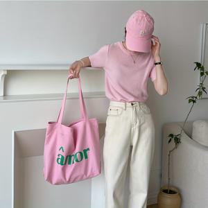 TEMU 1pc 핑크 캔버스 토트 백, 