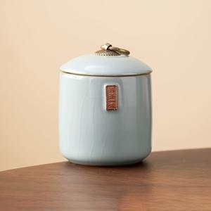 TEMU Ru Kiln Cracked Ceramic Home Decor Jar, 중국 스타일 디스플레이용 작은 장식품, 거실 및 차방에 적합, 휴대용 야외용 주전자.