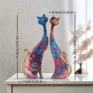 TEMU 2개/세트, 컬러풀 커플 고양이 조각상, 창의적인 고양이 조각상, 레진 홈 데코, 빈티지 고양이 커플 피규어, 고양이 커플 스태츄 키튼 피규어 홈 & 오피스 모던 장식