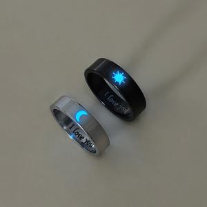 TEMU 2pcs Glow-in-the-Dark Crescent Moon and Sun Love Rings - 201 스테인리스 스틸 커플 보석, 로맨틱 선물 데이, 기념일, 생일, 데이 보석| 스타일|내구성 있는 반지, 사랑 반지