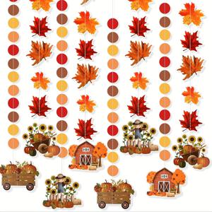 TEMU 8pcs 하이킹 장식, 가을 파티 용품 - 가을 홈 데코 세트, 가을 배너 Pumpkin Maple Leaf Garland, 추수 감사절 파티 장식