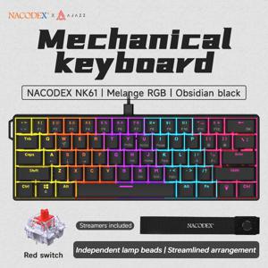 TEMU AJAZZ NK61 풀 RGB 백라이트, 61키 컴팩트 텐키리스 디자인, 핫스왜이블 스위치, USB 전원 및 소켓 핫스왜입, 맞춤형 스트리머용 레드 스위치 게이밍/오피스 키보드