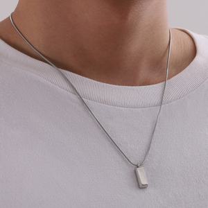 TEMU 1pc 스테인레스 스틸 실버리 사각형 펜던트 목걸이, 남성과 여성의 기하학적 턱뼈 체인