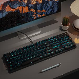 TEMU 이웨드 GX330 레트로 타자기 스타일 게이밍 키보드 - 104키 유선 USB, 펑크 라운드 키캡과 RGB 백라이트, 사무용 및 게임용 인체공학적 디자인, 윈도우 노트북 PC용 풀 사이즈 블랙 컴퓨터 키보드|키캡|키캡