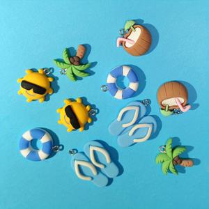 TEMU DIY 수제 키 체인 목걸이 펜던트 쥬얼리 액세서리에 대한 10pcs 무작위 만화 비치 시리즈 수지 펜던트
