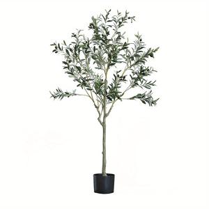 TEMU 1개 5피트/150cm 인공 올리브 나무 리얼리스틱 실크 잎과 열매 포함 - 실내외 장식용, 거실/사무실/정원용 - 집들이 선물, 크리스마스 선물 (블랙 화분 미포함), 홈 데코용 인공 트리