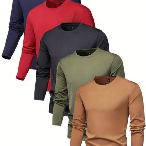 TEMU 여름을 위한 캐주얼 스트레치 베이스 레이어 5pcs 스포츠 긴 소매 티셔츠