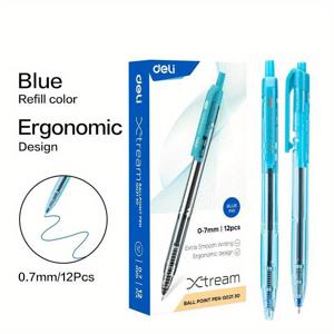 TEMU DELI 볼펜, 0.7mm, 12개/상자, 부드러운 필기, 저점도 잉크, 검정 잉크, 사무용품, 학교 rentrée 시즌에 완벽합니다.