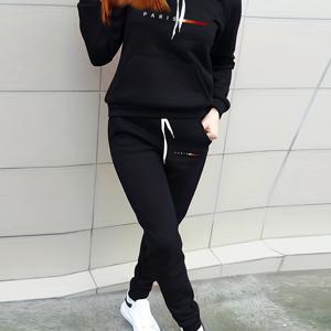 TEMU 여성용 캐주얼 스포츠웨어, 기계 세탁 가능 - 코지 플리스 안감 곰 프린트 후드티 & 조거 팬츠 세트