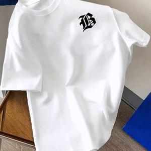 TEMU 1pc 남성용 베이직 캐주얼 반팔 티셔츠, 모노그램 프린트, 라운드 넥, 니트 소재, 정규 핏, , 그래픽 티