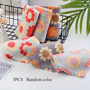 TEMU 5pcs 꽃무늬 마이크로파이버 타월 - 부드럽고 흡수력, 빠른 건조, 재사용 가능한 청소용 천 - 욕실, 주방, 자동차용 - 폴리에스터 블렌드, 니트 직물 - 가정용, 욕실 타월| 장식용 타월| 부드러운 질감