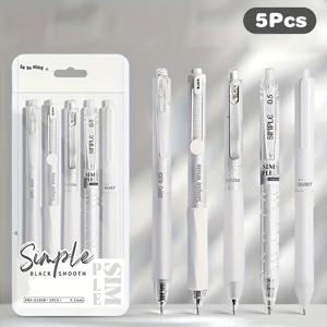 TEMU 5pcs 에르고노믹 리트렉터블 볼펜 - 블랙 스무스 핏, 빠른 건조 잉크, 중간 팁, 학교 및 사무실 사용을 위한 세련된 중립 디자인, 사무실 용품 | 디자인 | 부드러운 쓰기 경험, 사무실 용품 필수품