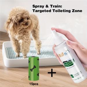 TEMU 개 배변 훈련 도우미 180ml + 배변 봉투 15개, 지정된 장소에서 배설 및 소변 사용을 가르치기