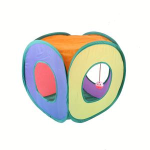 TEMU 1개 사각 고양이 터널 - 접이식, 휴대용 오렌지/노랑/초록/보라/핑크 컬러 폴리에스터 고양이 놀이터 - 실내외 사용 가능, 공간 절약형 펫 장난감, 사냥 및 등반 행동 유도, 메쉬 투명 패널, 고품질 원단, 다묘 가정용