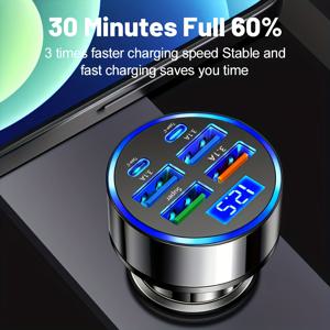 TEMU 6인치 1대 빠른 차량용 충전기, USB-C 포트, 듀얼 PD 및 QC3.0, 전압 디스플레이 - 아이폰, 화웨이, 샤오미 호환 - 매트 마감, 휴대용 충전기, 배터리 미포함