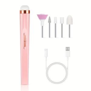 TEMU 휴대용 손톱 파일 관리 전기 손톱 드릴 5개의 부착 드릴 비트 USB 충전 매니큐어 및 페디큐어 도구