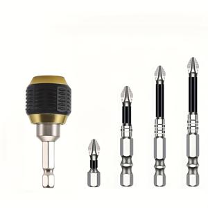 TEMU 전동 핸드헬드 파워 도구용 5pcs 퀵 릴리스 척 어댑터 및 헥스 샹크 스크루드라이버 세트, 자동 잠금 연결봉 드릴 비트와 스틸 크로스 마그네틱 비트