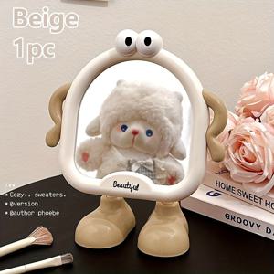 TEMU 큰 눈 귀여운 메이크업 미러 - 조절 가능한 각도와 피벗 베이스, 휴대용 데스크탑 화장 거울 (HD 유리), 파스텔 컬러 (베이지/블루/핑크/그린) - 전원 불필요, 여학생, 청소년, 여행용 - 장식용 메이크업 선물, 기숙사 룸 데코, 재미있는 디자인, 광택 마감, 청소년 침실