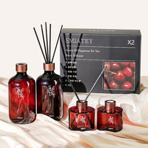 TEMU 스미어티 실속형 500ML 대용량 실내디퓨저+유리병 2개+ 섬유스틱 10p 실내방향제 집들이선물 블랙체리