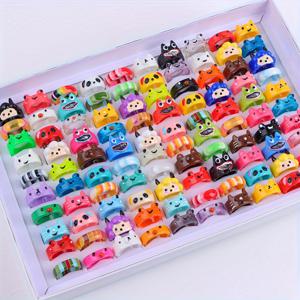 TEMU 30개/세트 컬러풀 귀여운 여성용 레진 반지 패션 달콤한 사랑스러운 곰 양 개구리 손가락 주얼리 파티 선물
