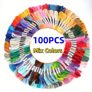 TEMU 100개 스키인 자수 실 세트 - 315인치 혼합색 폴리에스터 실, 크로스 스티치, 자수, DIY 공예 및 재봉 키트 - 다양한 색상|십자수