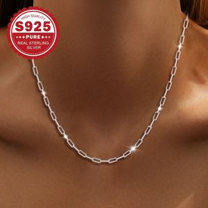 TEMU 1 클래식 여성용 목걸이, S925 스털링 실버 랩 체인, 45cm 귀여운 스퀘어 링크 디자인, 레이어링 및 캐주얼 착용에 완벽, 저자극성