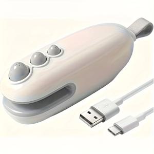 TEMU 휴대용 핸드헬드 자석식 밀봉기 + 커터 - USB 충전, 리튬배터리로 신선함과 바삭한 간식 & 보존을 위한, 컴팩트 디자인 (화이트/블루) - 사무실, 가정, 캠핑에 적합, 견과류와 건조 음식 수납에 최적
