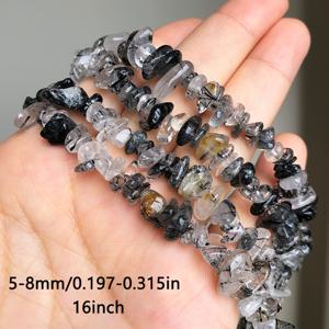 TEMU 천연 블랙 루틸레이티드 쿼츠 스톤 비즈 - 5-8mm & 3-5mm 자유형 칩 그라벨 스페이서 비즈, DIY 팔찌 및 목걸이 제작용 - 독특한 선물 액세서리 (16인치 스트랜드), 주얼리 만들기, 목걸이 공예, 비즈 수집가들을 위한 소품