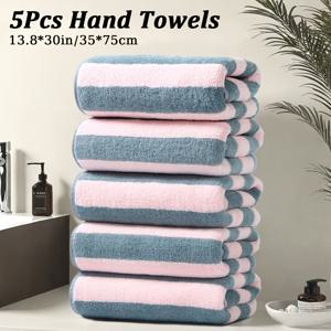 TEMU 5개 세트 부드러운 마이크로화이버 핸드 타월, 13.8x30인치, 핑크 & 블루, 300GSM - 흡수력 및 빠른 건조, 욕실, 체육관 및 샤워용 이상적