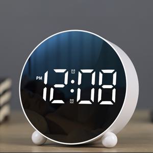 TEMU 모던 디지털 LED 침대 옆 알람 시계 - 스누즈 기능, 버저, 대형 LCD 디스플레이 (저전력), 라운드 시계 - 침대, 방, 여행용 - 내구성 플라스틱, 쉬운 읽기 화이트 핸즈프리 작동