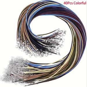 TEMU 40개 PU 가죽 끈, 20인치 왁스 처리된 PU 가죽 목걸이 끈, 컬러 펜던트 목걸이 줄, 1.5mm 로프, DIY 팔찌 및 주얼리 제작용 소규모 비즈니스 용품